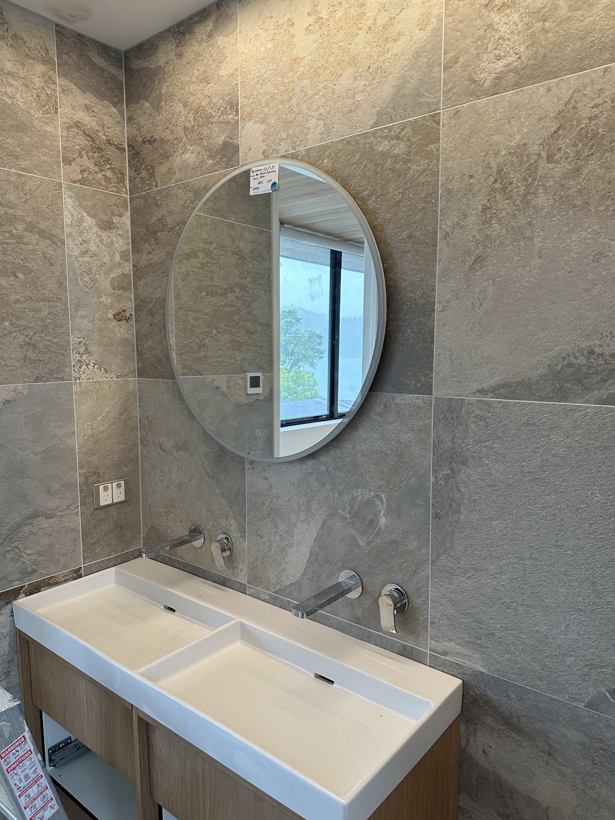 Modern stone bathroom vanity area